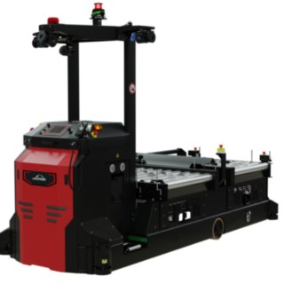 L’AGV I-MATIC CT core est équipé d’un système de double prise en charge et de transport des marchandises à partir de convoyeurs.