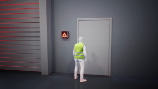 Le Fenwick Safety Guard avertit les piétons qui s’apprêtent à franchir une porte de l’approche de chariots et prévient ainsi les collisions. Vidéo animée sur les risques liés au franchissement des portes par les piétons