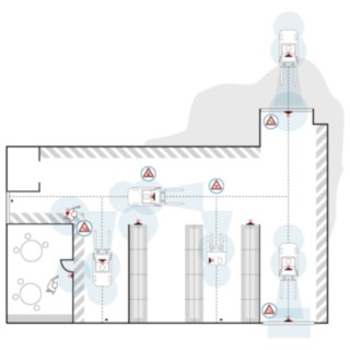 Le Fenwick Safety Guard prévient les accidents avant qu’ils ne se produisent. Un graphique indique les zones d’utilisation du Fenwick Safety Guard.