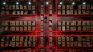 Vue d’un entrepôt doté de chariots automatisés